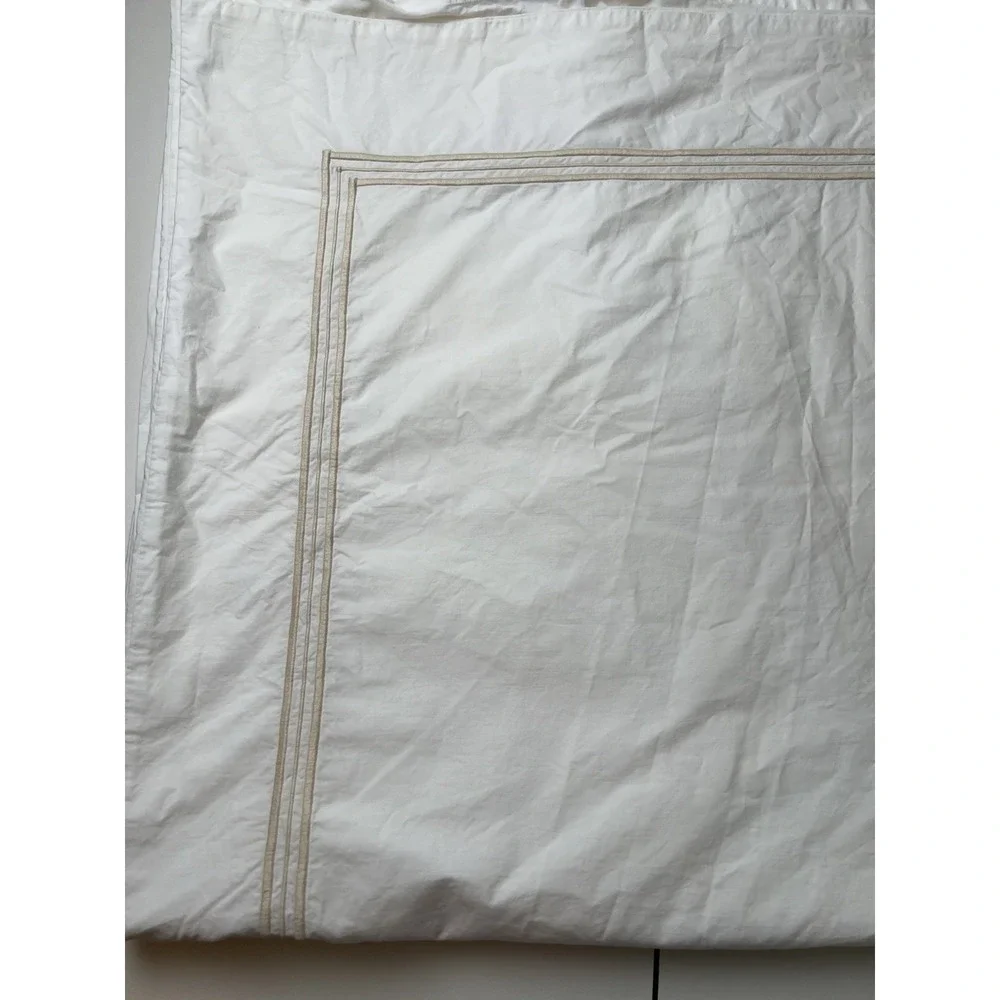 FRETTE  Duvet  White Cotton Euro King Duvet 3 Shams Beige Embroidered Trim
